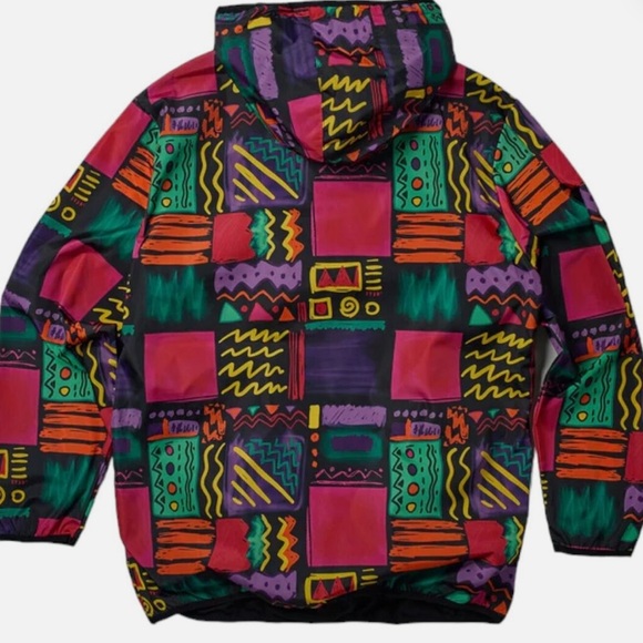 Multicolored Geometric 90's Print Lightweight Hooded Anorak- Size XL - Picture 3 of 5